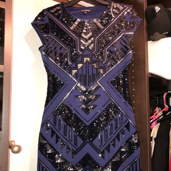 Express women’s blue and black Sequin dress size small - Picture 4 of 6
